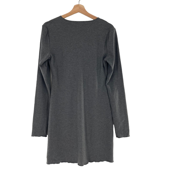 Reformation JEANS Jennie Rib Ruched Mini Dress Long Sleeve Gray - Picture 4 of 7